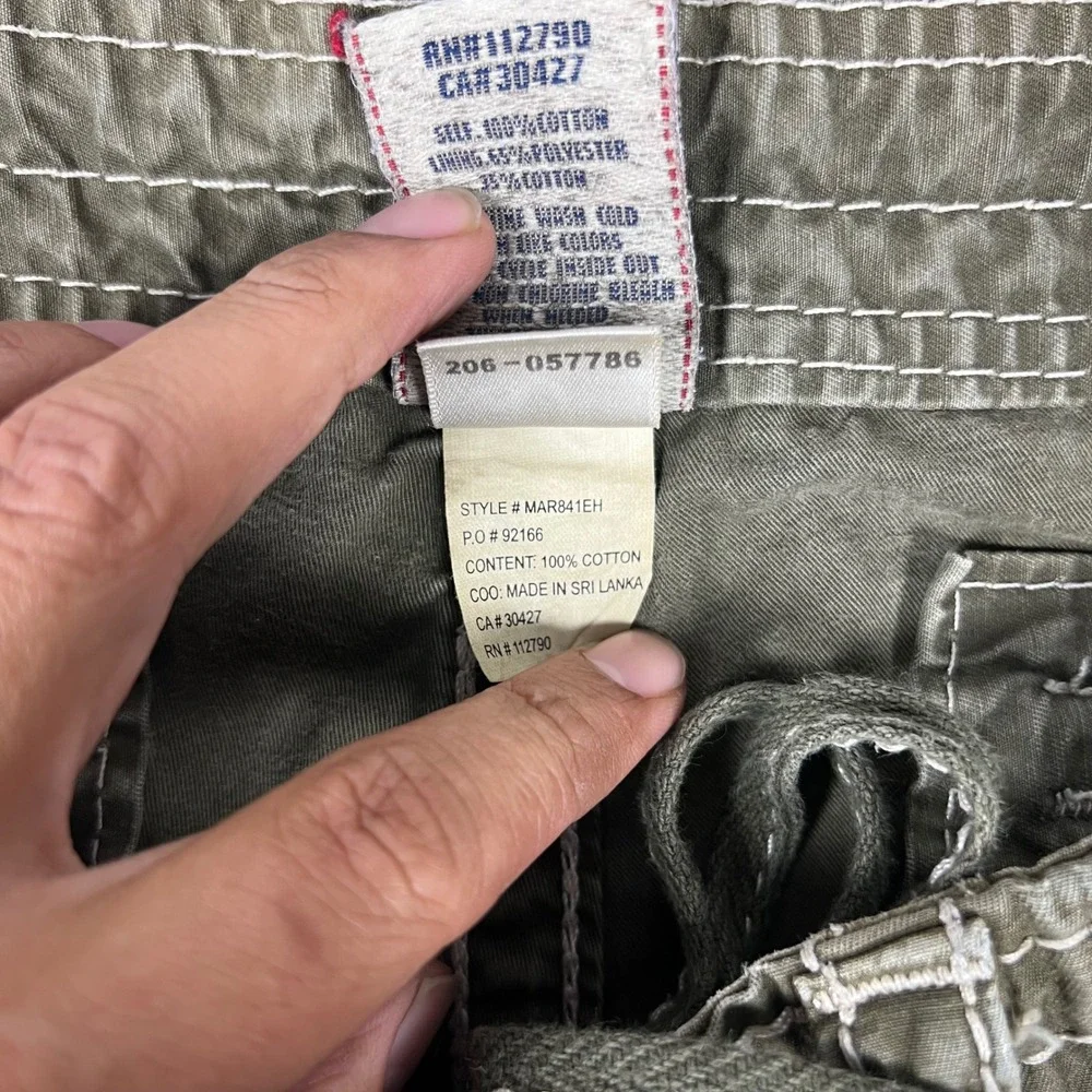 True Religion Isaac Cargo Shorts Mens 36 Green Big T Stitching Utility MAR841EH